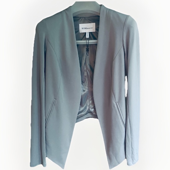 BCBGeneration Gray Open Front Colarless Tuxedo Blazer Jacket Long Sleeves XS - Picture 1 of 11